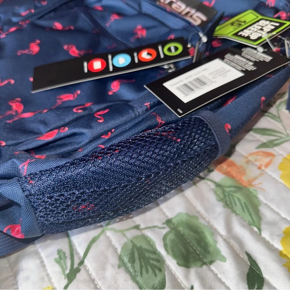 NWT Trans Jansport Supermax Navy Blue Pink Flamingo Backpack School Bookbag - Picture 6 of 6